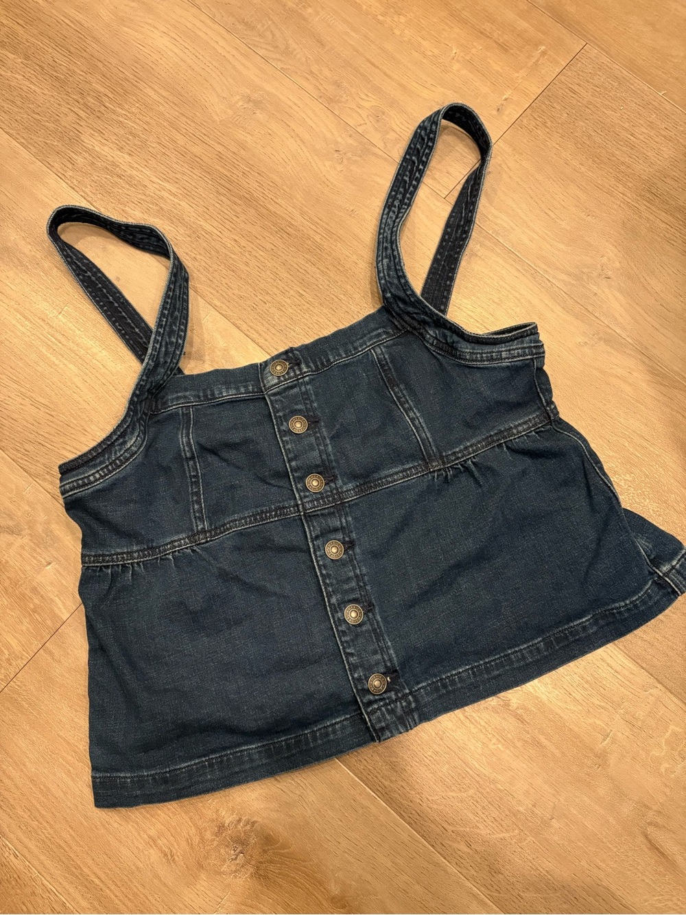 American Eagle Outfitters Dark Blue Denim Button-Front womenβs Overalls Top